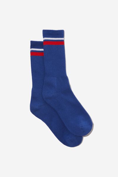 Retro Ribbed Socks, ROYAL BLUE/WHITE RED STRIPE