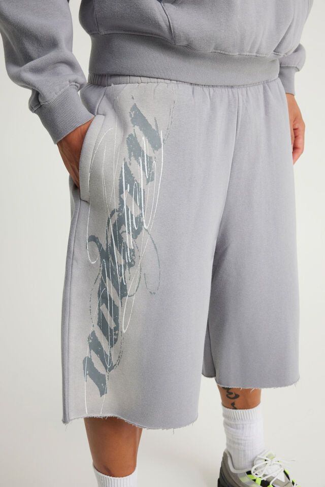 Baggy Track Short, NTN WASHED CONCRETE/SCRIPT
