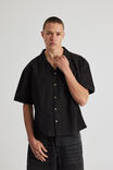 Boxy Cropped Short Sleeve Shirt, BLACK OXFORD - alternate image 1