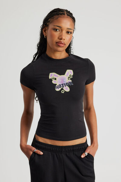 Fitted Graphic Tee, WASHED BLACK/BUNNY GLOW