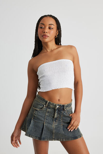 Shirred Bandeau, WHITE