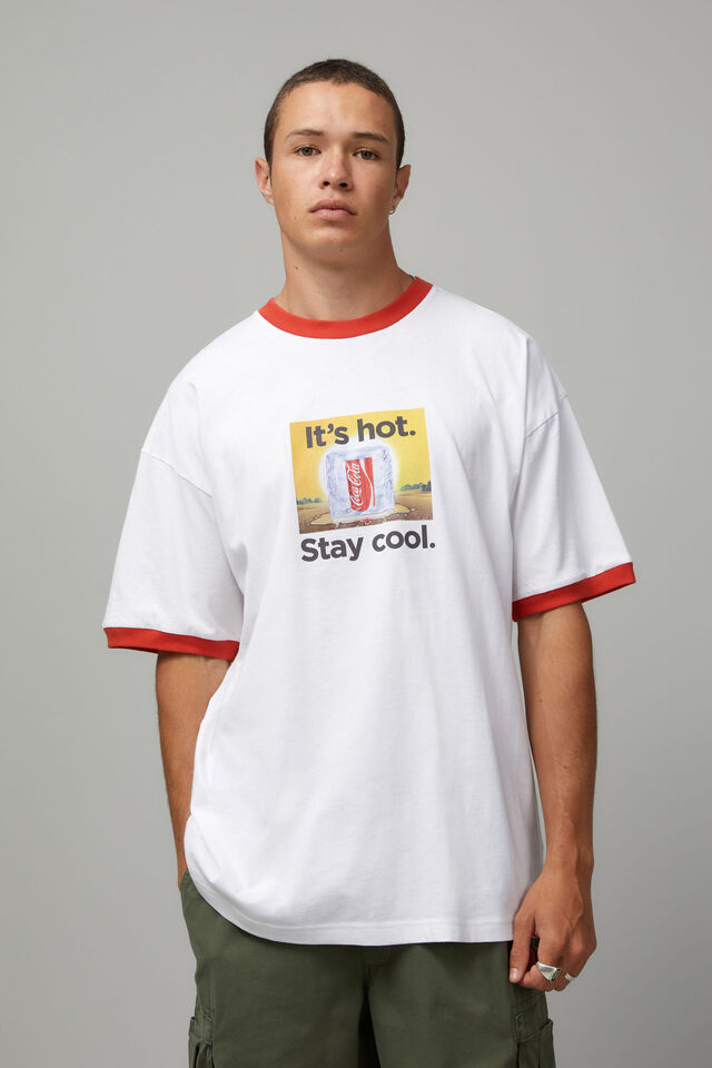 Essential Pop Culture Ringer T Shirt, LCN COK WHITE RED/COKE STAY COOL