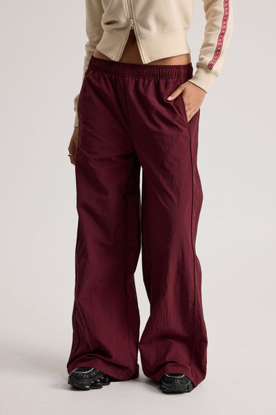 Freya Wide Leg  Woven Sporty Trackpant, CHERRY LACQUER