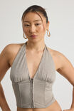 Zip Front Halter Top, KHAKI MIST - alternate image 4