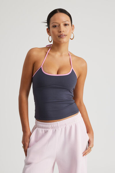 Tie Neck Halter Top, SEAL/VENICE PINK PICOT