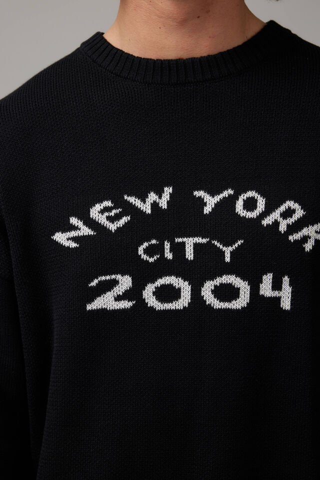 Boxy Crew Neck Knit, BLACK/NEW YORK CITY