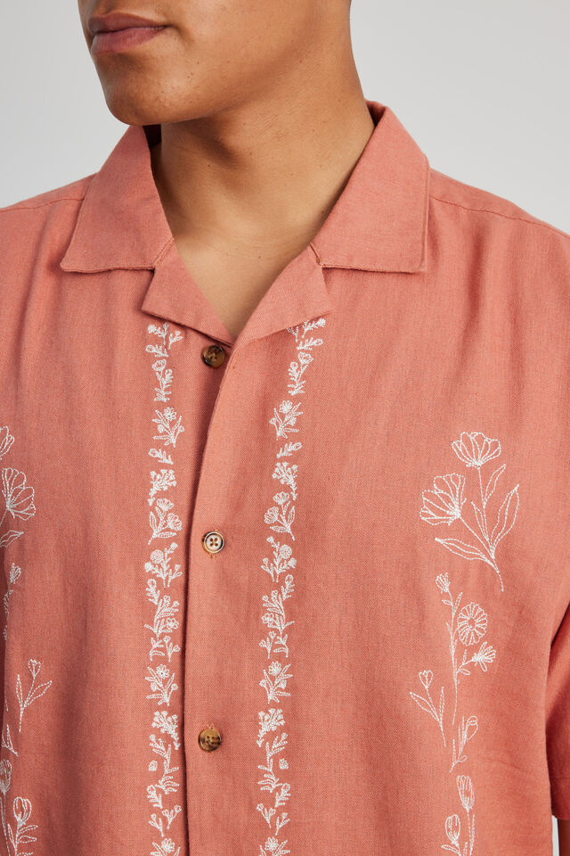 Embroidered Textured Shirt, LIGHT OCHRE/FLORAL EMB