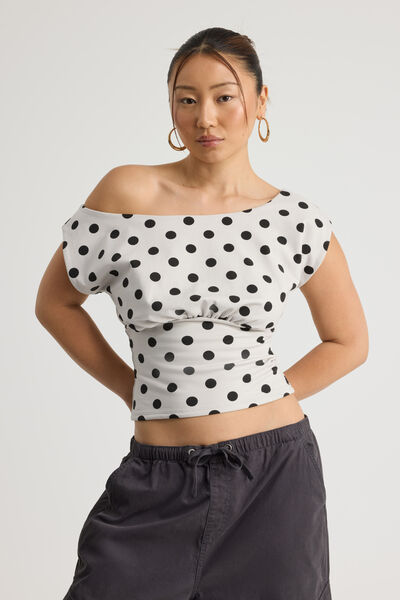 Batwing Top, CLOUD/BLACK POLKA DOT
