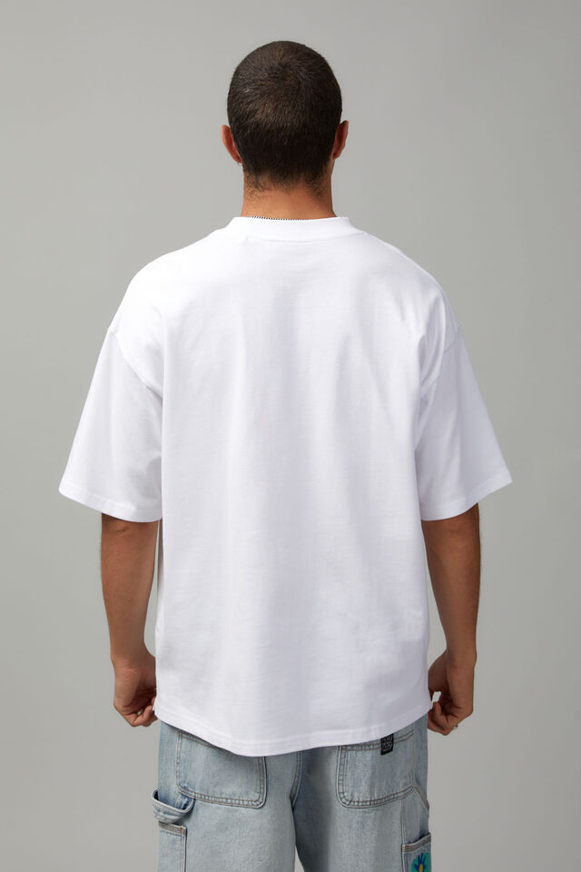 Half Half Heavy Weight Box Fit Graphic Tshirt, WHITE/APPLES