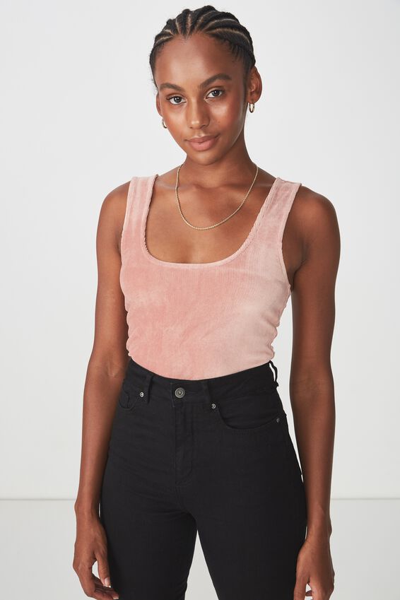 Cord Velour Bodysuit, DUSTY PINK
