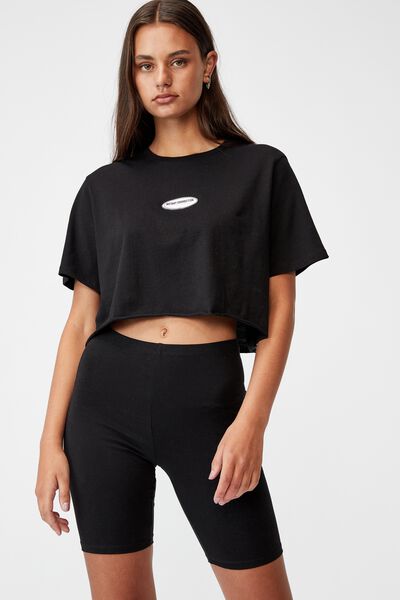 Short Sleeve Raw Edge Crop Graphic T Shirt, BLACK/INSTANT CONNECTION