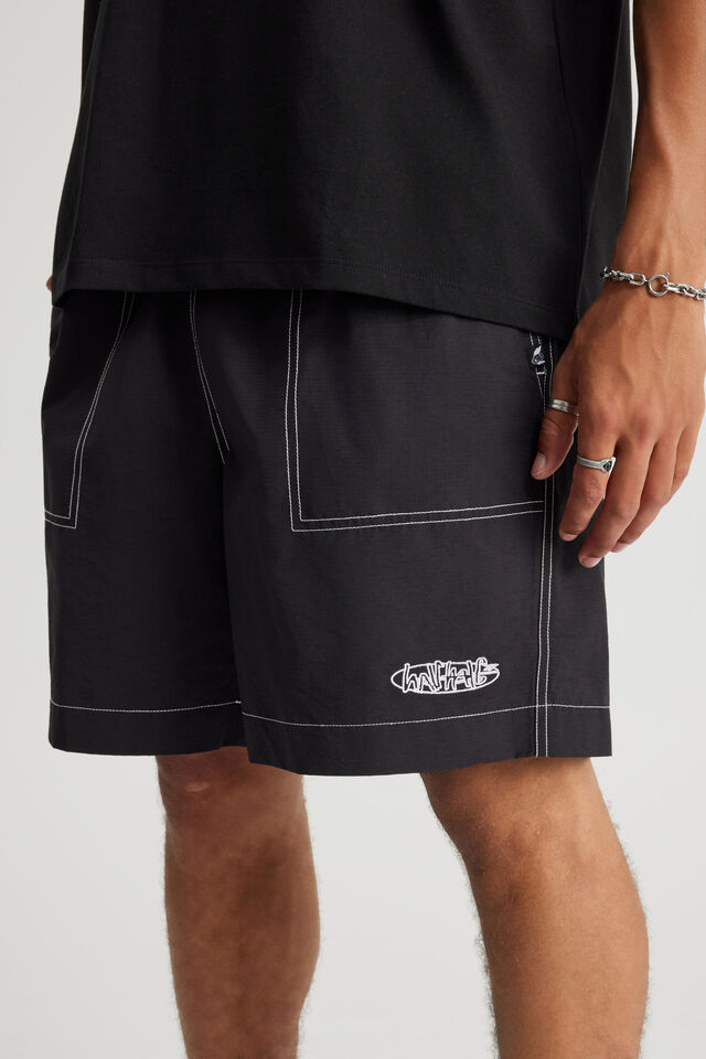 Half Half Pull On Short, BLACK