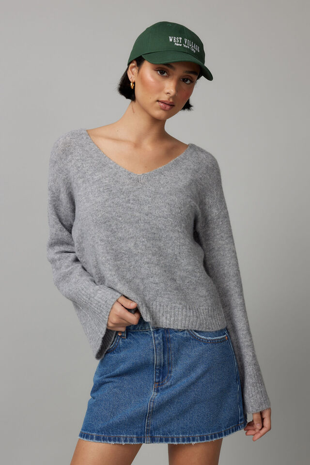 Charlie V Neck Knit Jumper, GREY MARLE