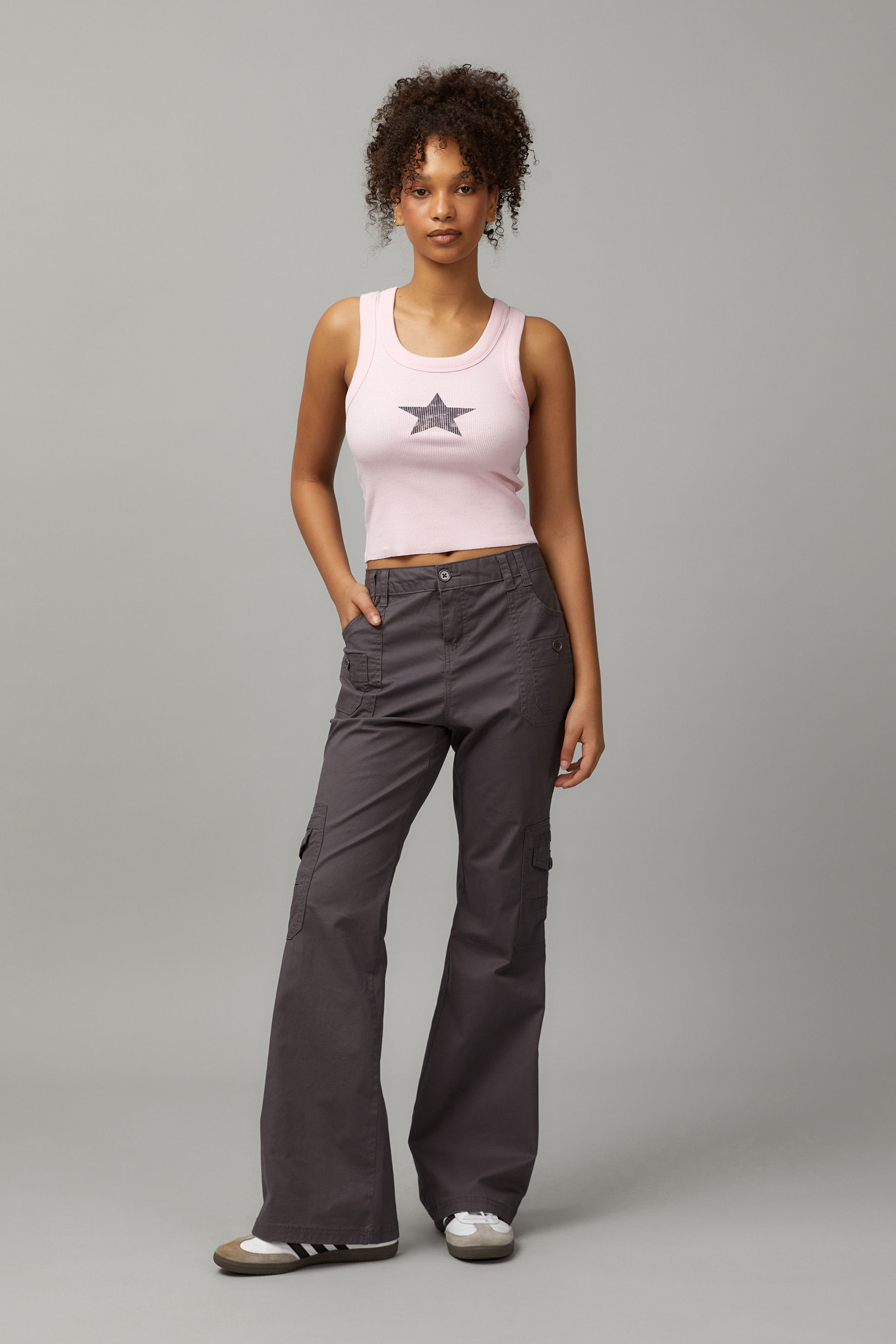 Gray flare cheap pants