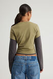 Layered Long Sleeve Top, WASHED OLIVE STONE/EAGLE - example image 3