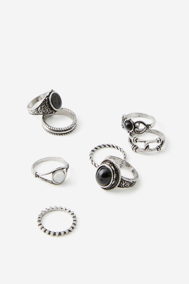 Assorted Ring Pack, SILVER/BLACK