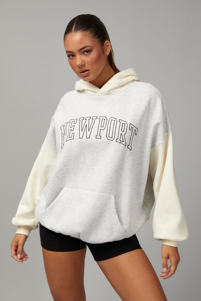 Slouchy Graphic Hoodie, SILVER MARLE/NEWPORT