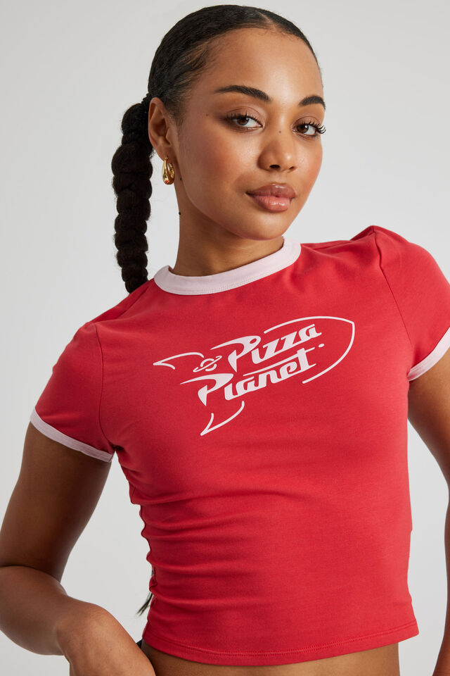 Lcn Toy Story Fitted Baby Tee, LCN DIS RANCH RED/PIZZA PLANET