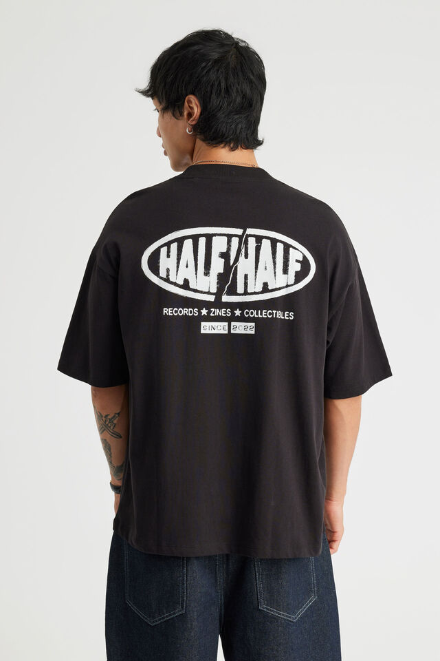 Half Half Heavyweight Box Fit Graphic Tshirt, HH BLACK/HALF HALF ZINE STORE
