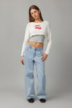 Open Knit Crop Jacquard Jumper, WHITE/CHERRY - alternate image 2