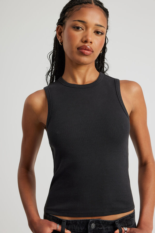 High Neck Tank, WASHED BLACK