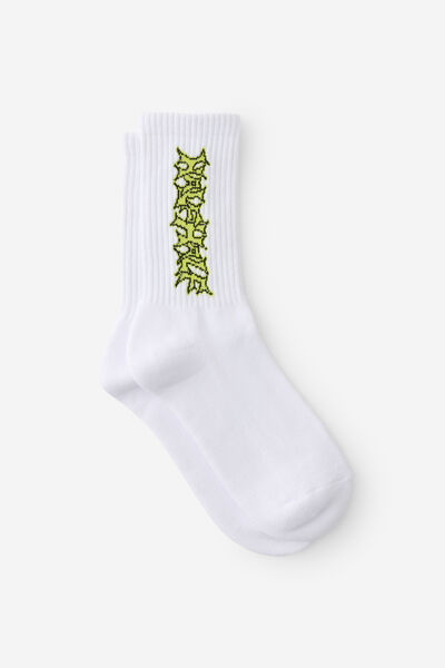 Unisex Rib Sock - Extra, HALF HALF CR LOGO WHT