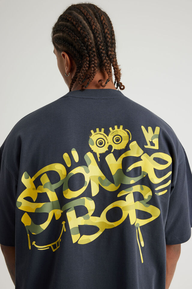Spongebob X Half Half Heavyweight Box Fit T Shirt, LCN NIC SEAL/SPONGEBOB CAMO GRAFFITI
