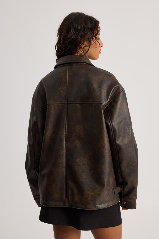 Celes Oversize Pu Jacket, BROWN