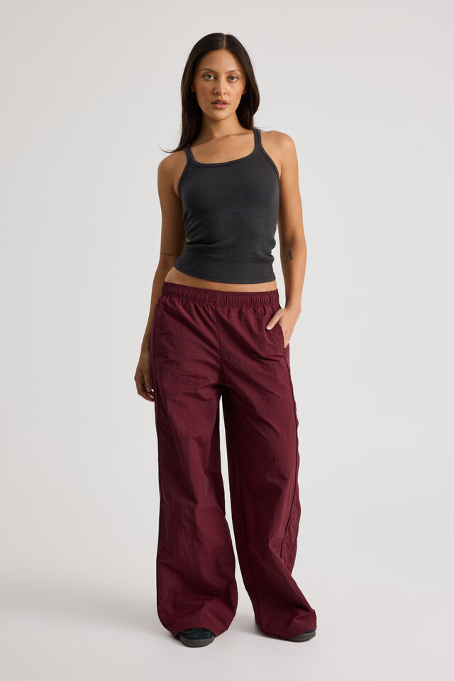 Freya Wide Leg  Woven Sporty Trackpant, CHERRY LACQUER