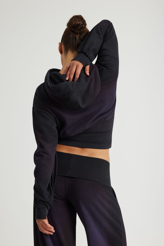 Notion Corset Zip Through Hoodie, NTN WASHED BLACK/PURPLE SPRAY