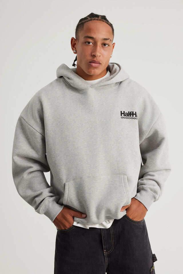 Half Half Hoodie, HH GREY MARLE/HARDWARE