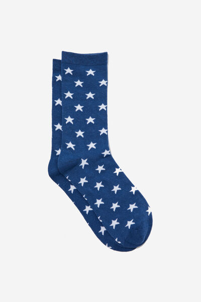 Girls Everyday Crew Sock, NAVY WHITE STARS