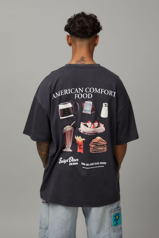 Half Half Oversized T Shirt, WASHED BLACK/SALLYS DINER