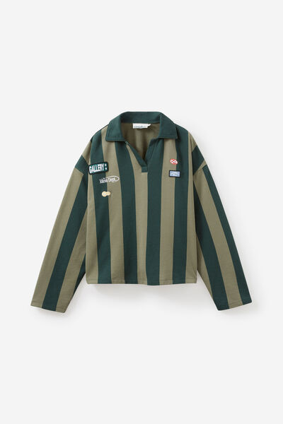 Open Gallery Striped Polo, OG DUSTY KHAKI STRIPE/OPEN GALLERY ICONS