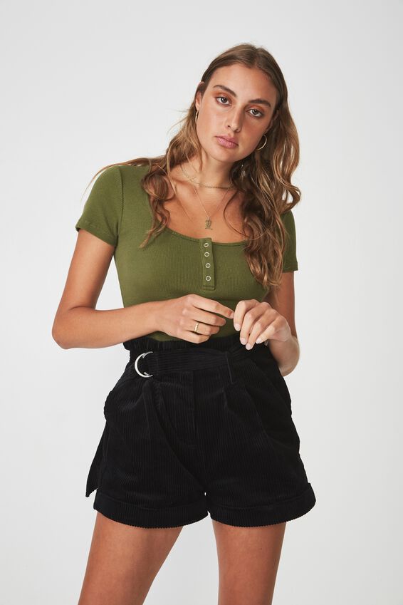 Short Sleeve Rib Henley, WINTER MOSS