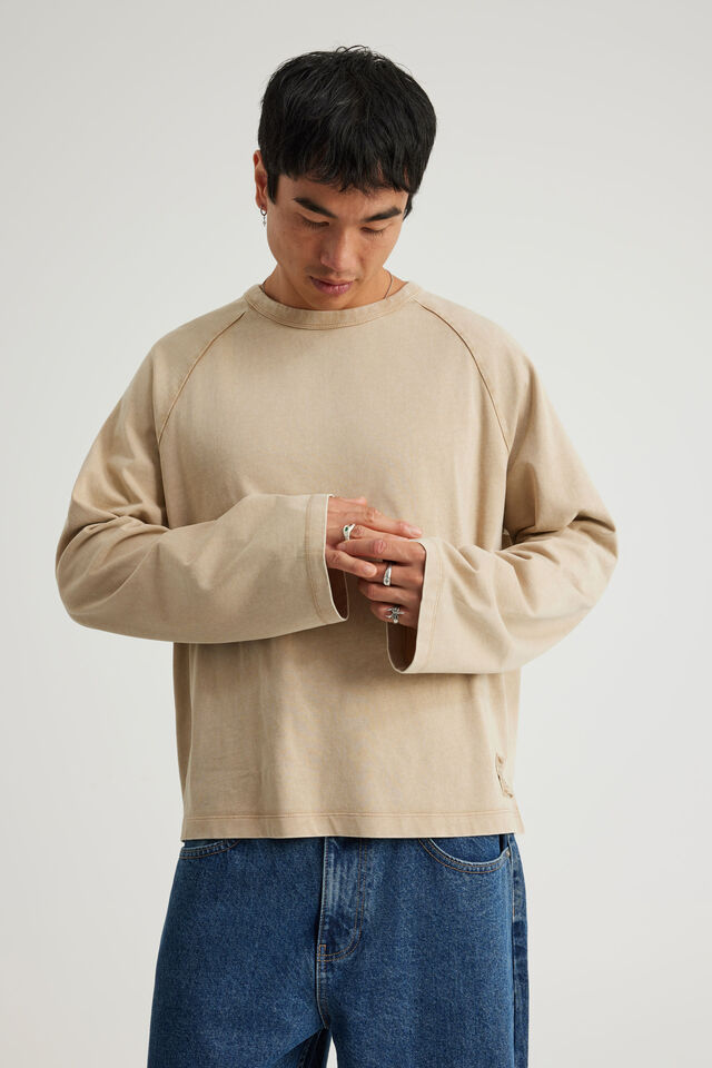 Open Gallery Raglan Long Sleeve Tshirt, OG WASHED CREMA