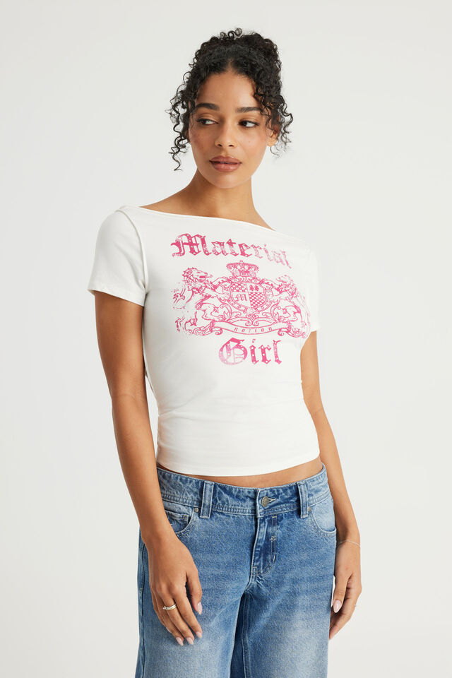 Boat Neck Graphic Tee, CLOUD / MATERIAL GIRL