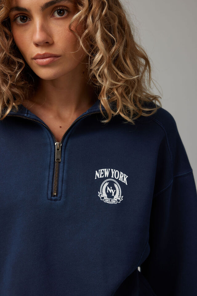 Slouchy Graphic Qtr Zip, NAVY BLAZER/NYC