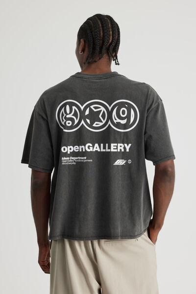 Open Gallery Box Fit Tshirt, OG WASHED BLACK/IDEAS DEPT