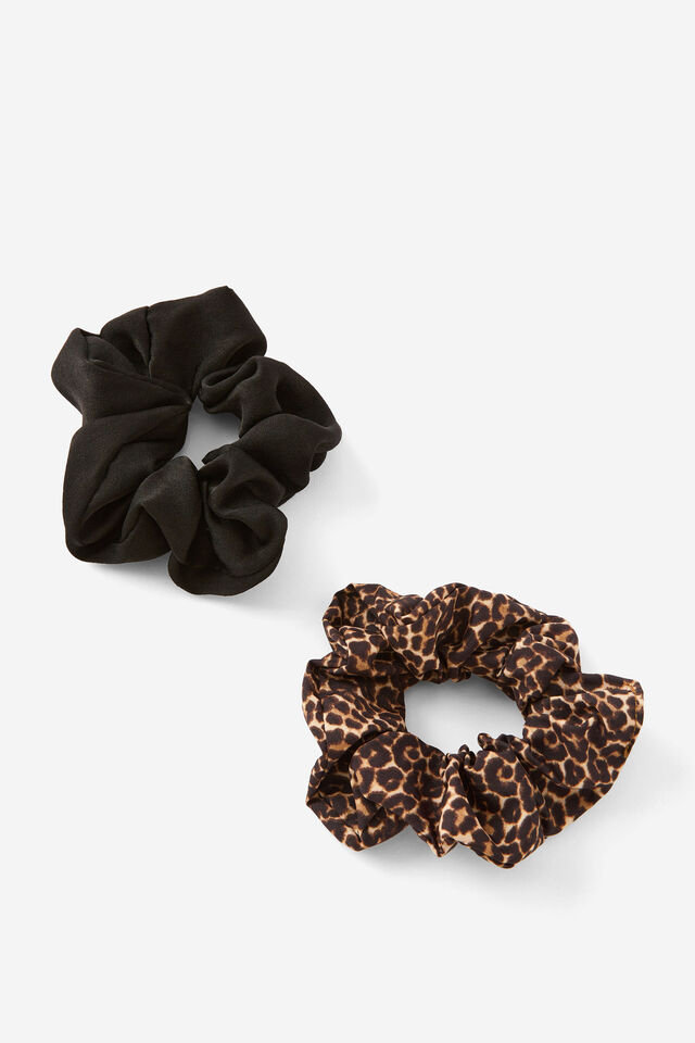 2Pk Scrunchie, LEOPARD AND BLACK