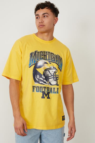 Oversized College T Shirt, LCN MIC WASHED YELLOW/MICHIGAN HELMET