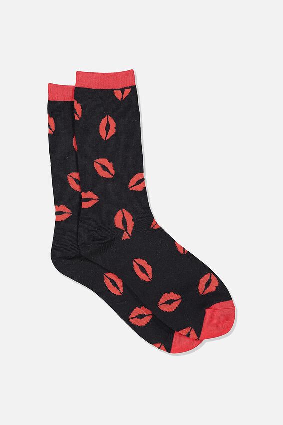 Jersey Sock, LIPS YARDAGE BLACK/RED