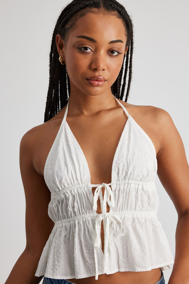 Bronte Tie Front Halter, WHITE