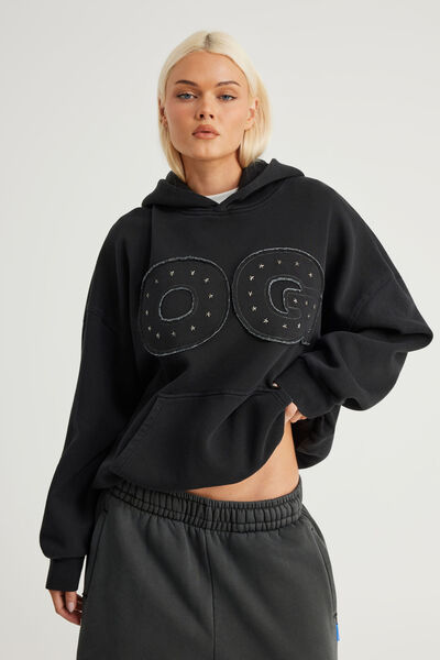 Open Gallery Hoodie, OG WASHED BLACK/STUDS