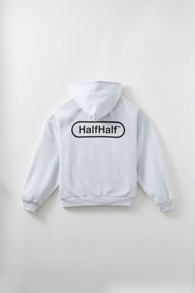 Half Half Zip Thru Hoodie, HH SILVER MARLE/BLACK PILL