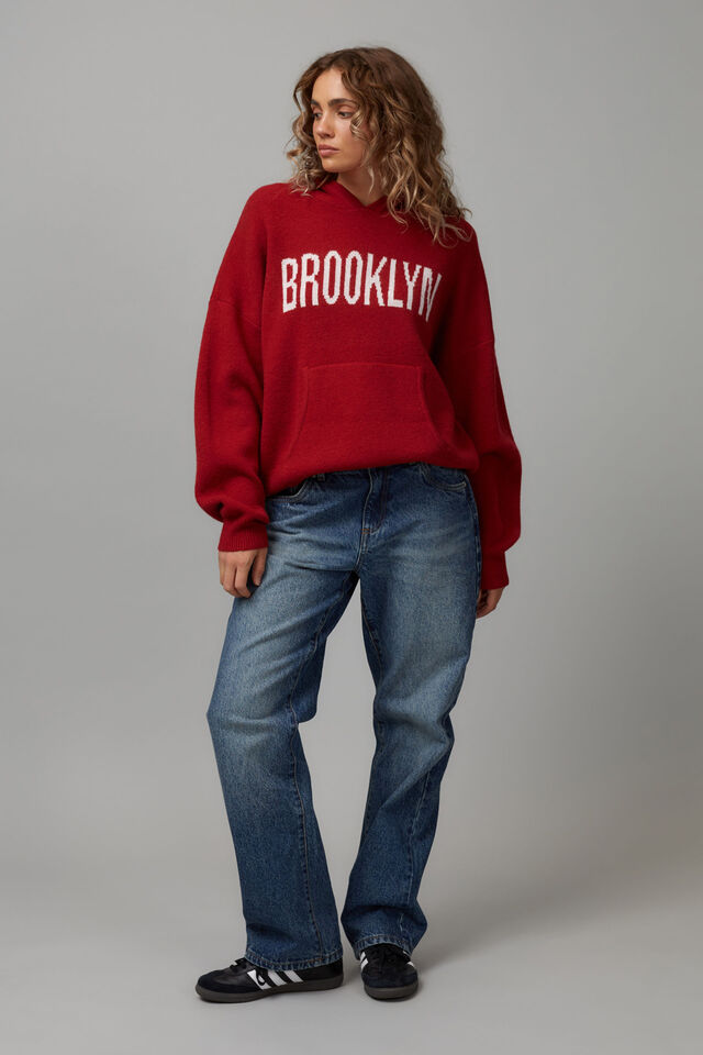 Oversized Jacquard Knit Hoodie, SCOOTER/BROOKLYN
