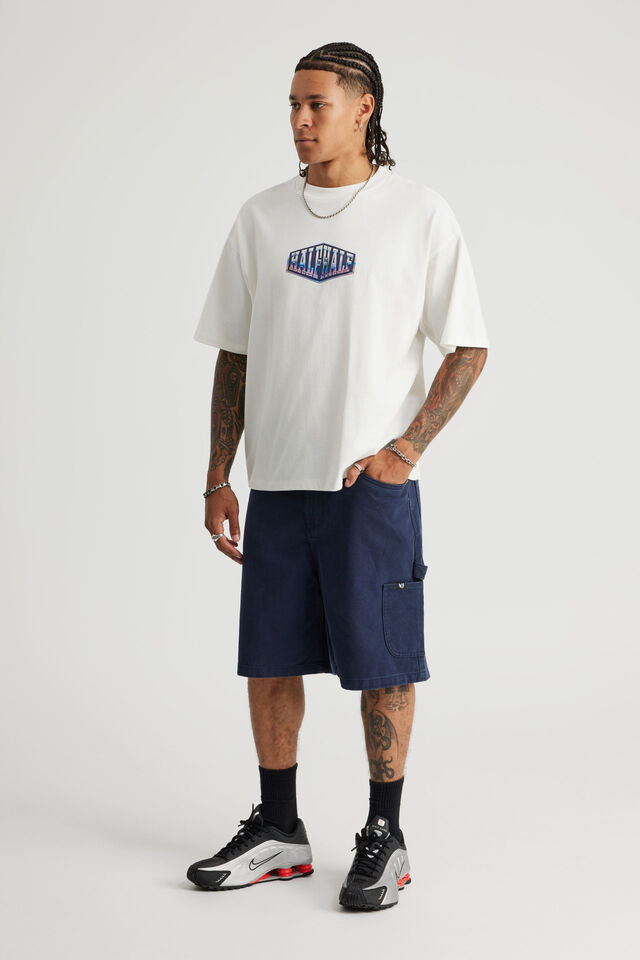 Half Half Painter Baggy Denim Short, NAVY BLAZER