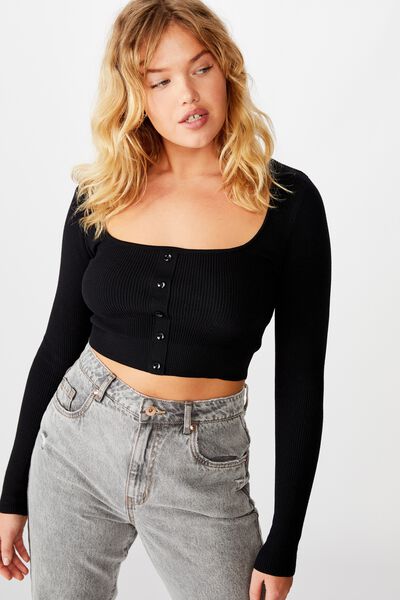 Mock Front Cardi, BLACK