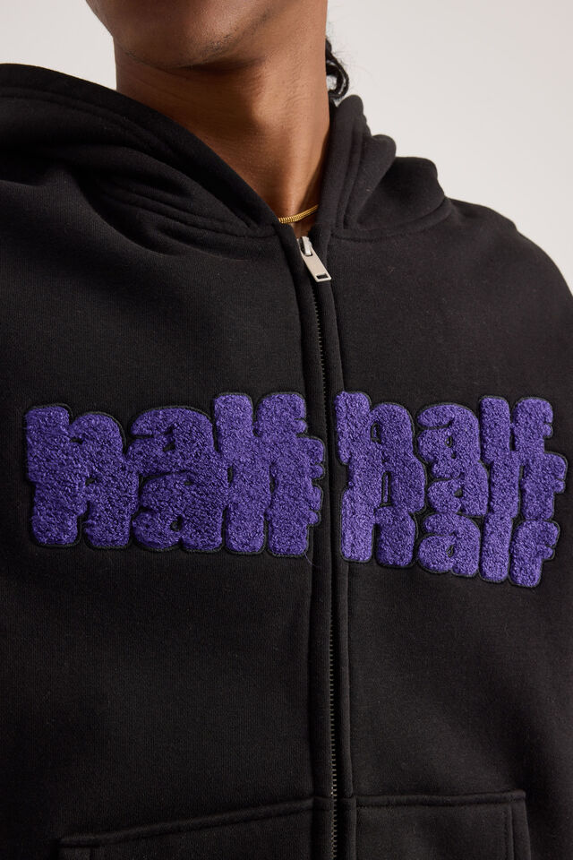 Half Half Zip Thru Hoodie, HH BLACK/HALF SHUFFLE
