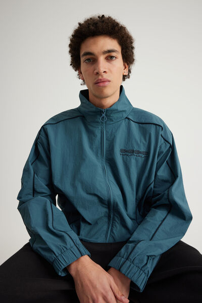 Half Half Zip Through Jacket, MARINE TEAL/SEAL PIPING